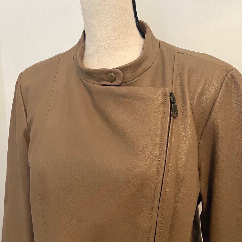 Live a Little Lamb Leather Moto Biker Jacket L Tan Camel - Picture 6 of 15
